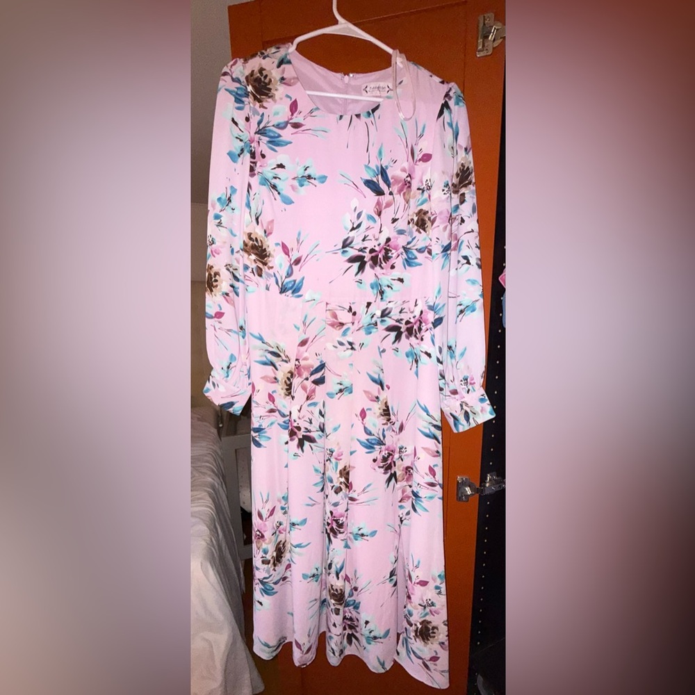 Women's Pink Floral Midi Dress